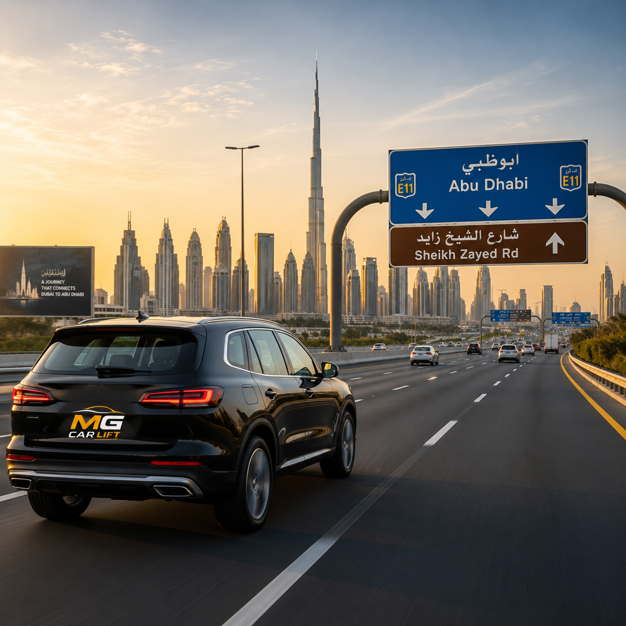 MG Car Lift SUV on Sheikh Zayed Road heading to Abu Dhabi